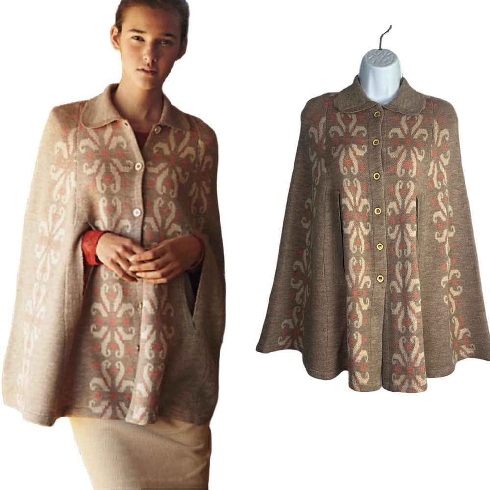 Anthropologie Madchen Flowering Pompona Sweater Cape Wool Blend Poncho Small